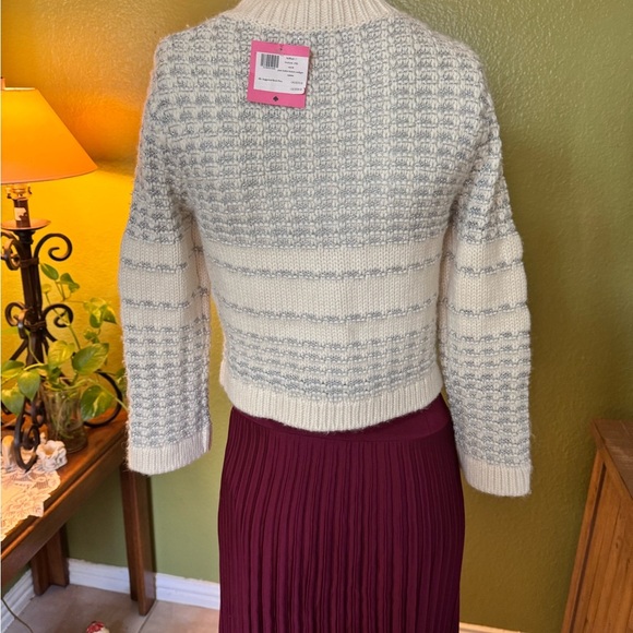 Kate Spade Cream and Gray Cardigan Sweater with Intricate Knit - Picture 10 of 17